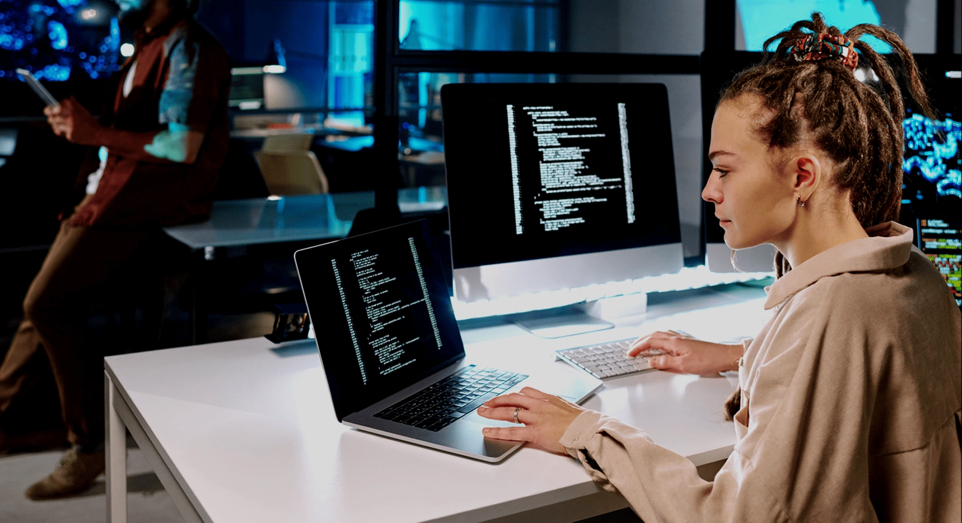 Image of a person attending to a request